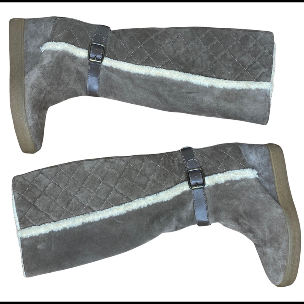 Aquatalia Suede Shearling Quilted Wedge Brown Tall Boots Size 8.5 Wedge Heel